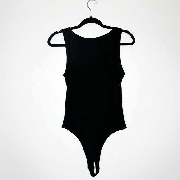 NWT Nordstrom Elodie Ribbed Tank Thong Bodysuit Women's Black Size Large - Picture 2 of 5